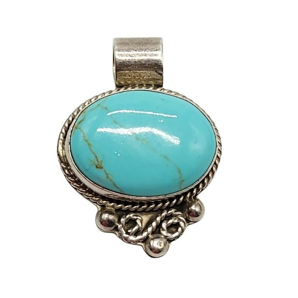 Taxco Jewelry - .925 Sterling Silver Taxco TV-41 Mexico Blue Turquoise Pendant Vintage